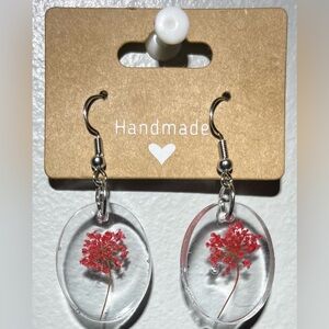 Handmade Pink Floral Resin Earrings